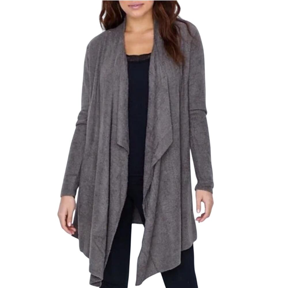 Barefoot Dreams Bamboo Chic Lite Sweater S/M Calypso Gray Wrap Waterfall Hem